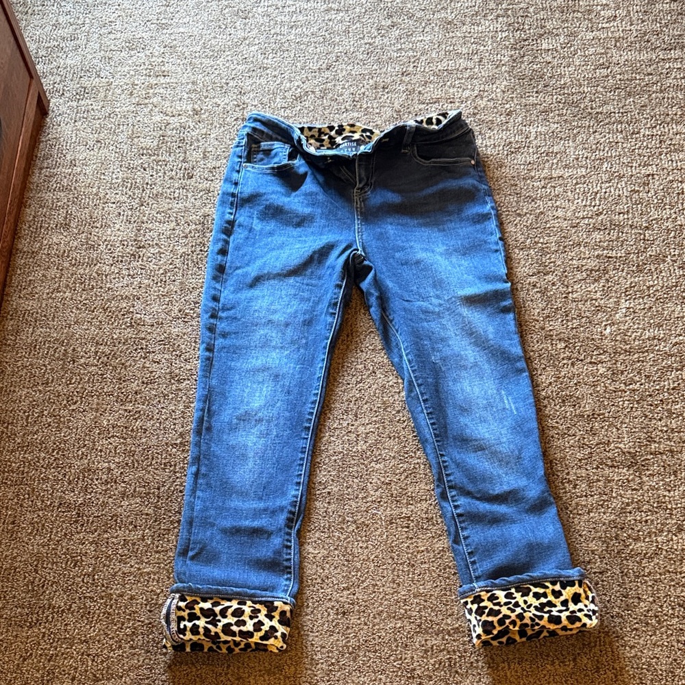Blue Ankle Jeans with Leopard Print Cuffs